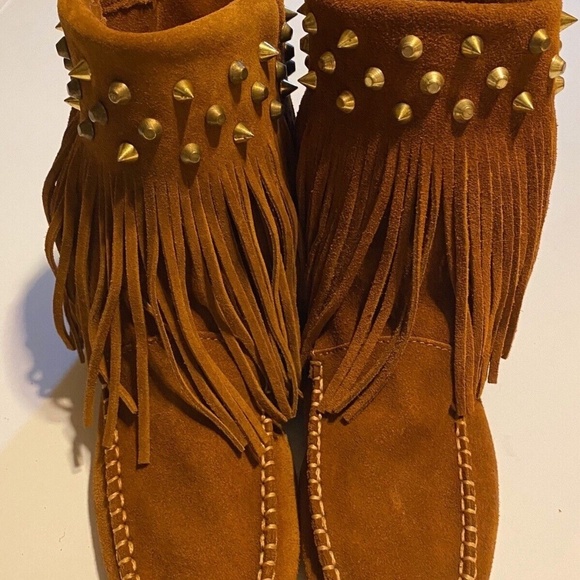 Trafaluc Zara Womens Flat Booties Fringe Brown Size US 6.5 - Picture 11 of 13